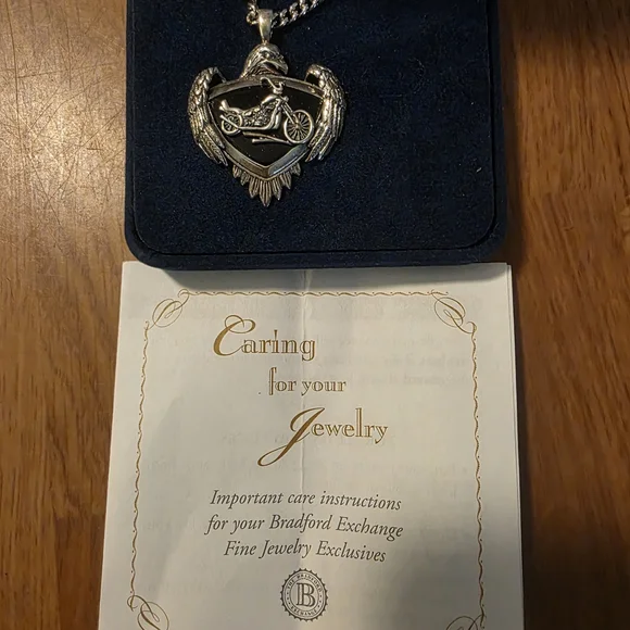 Bradford Exchange “Live to Ride” All-Silver Eagle Motorcycle Pendant Necklace | - Picture 6 of 10